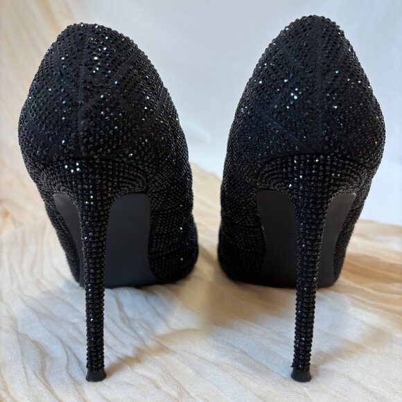 Steve Madden Womens Black Glitter Gem Stilletos Size 7M - Picture 4 of 10